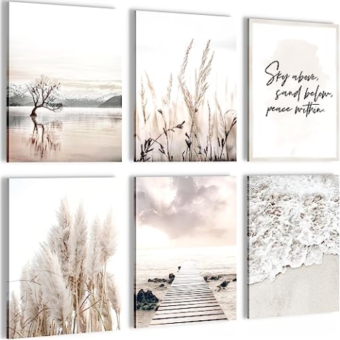 Novart Wandbilder - KEIN EXTRA RAHMEN BENÖTIGT - Wohnzimmer Schlafzimmer - Bilder Modern Boho Strand - Beige - N013465a