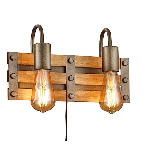 Trio Leuchten Wandleuchte Khan 205570267, Metall Nickel antik, Holz, exkl. 2x E27