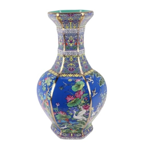 Fine Asianliving Chinesische Vase Porzellan Blumen Vögel Blau D19xH32cm China Dekorative Blumenvase Orientalische