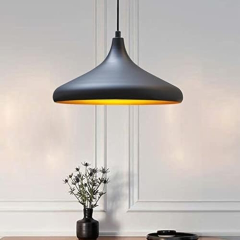 bamyum Hängelampe Schlafzimmer Champion Metall Ø35cm Lampenschirm, Pendelleuchte Schwarz Gold, Hängelampe Vintage Industrial, Pendelleuchte Esstisch Hängelampe Schwarz Gold, Wohnzimmerlampe Hängend