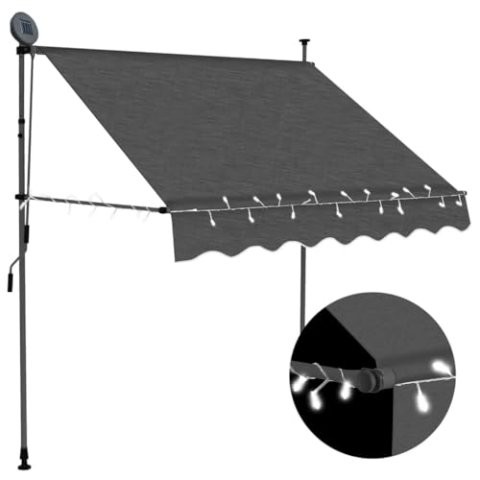 vidaXL Markise Einziehbar Handbetrieben mit LED Wasserabweisend Klemmmarkise Balkonmarkise Sonnenschutz Terrasse Balkon Garten 100cm Anthrazit