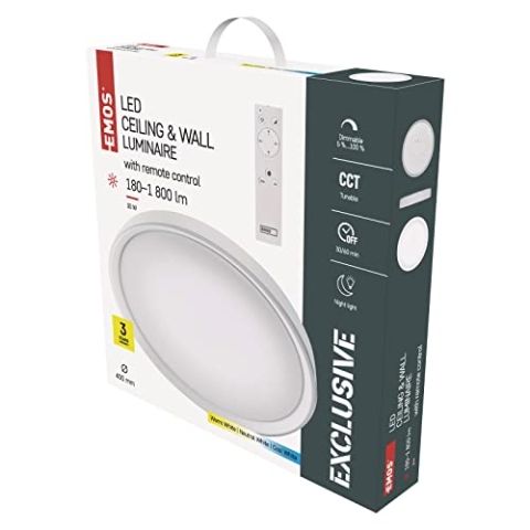 EMOS LED Deckenleuchte 30W dimmbar mit Fernbedienung, einstellbare Helligkeit 180–1800 lm und Lichtfarbe 2700–6500 K, Nachtlicht + Timer, für Wohnzimmer, Kinderzimmer, Flur, Büro, Schlafzimmer