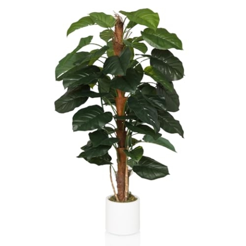 hjh OFFICE Kunstbaum 155cm EPIPREMNUM Künstliche Deko Pflanze im weißen Topf, Kunstfplanze groß, exotische Efeutute für Innen