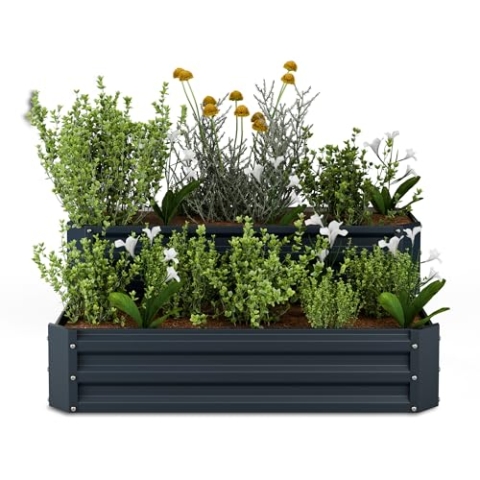 blumfeldt Hochbeet 120x90, 2 Ebenen, Wetterfest & Korrosionsbeständig, Galvanisierter Stahl Für Gemüse & Kräuter, Offene Bodenstruktur, Einfache Montage, Anthrazit