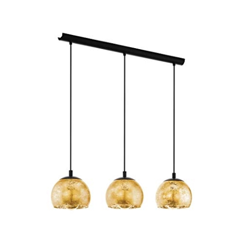 EGLO Hängelampe Alabraccin, 3-flammige Pendelleuchte Esstisch, Hängeleuchte aus Metall in schwarz und Glas in gold, Esszimmerlampe hängend, E27 Fassung, 78 cm