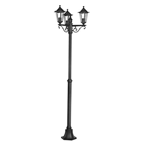 EGLO Außen-Stehlampe Laterna 4, 3 flammige Außenleuchte, Stehleuchte aus Aluguss und Glas, Farbe: Schwarz, Fassung: E27, IP44