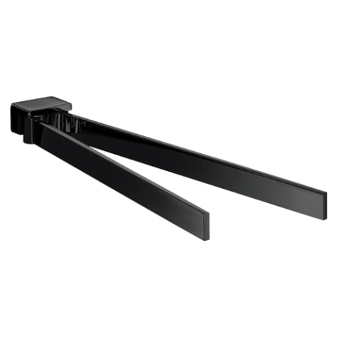 EMCO Loft Handtuchhalter zweiarmig zur Wandmontage, schwenkbarer Badetuchhalter aus Aluminium, hochwertige Handtuchstange für Zwei Handtücher, schwarz matt, 31 cm