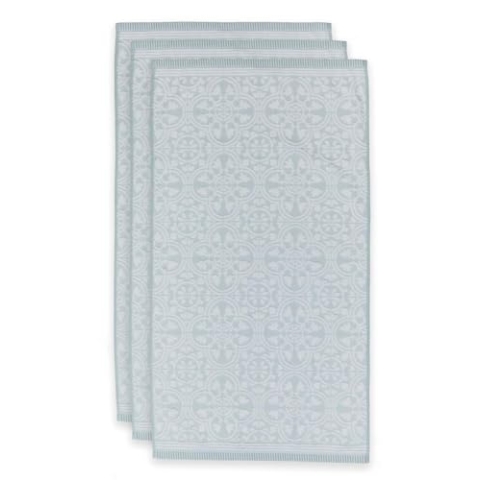 Pip Studio Tile de Pip Light Blue 55x100 Set a3: 3X 100% Baumwolle, Fliesenmuster, Zweifarbiger Streifen, 55x100 cm, Modern, Hellblau