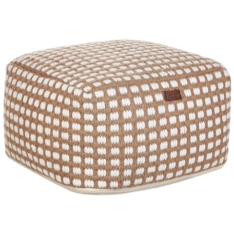 Beliani Pouf Baumwolle beige/weiß 50 x 50 x 35 cm quadratisch Boho Stil Chilar