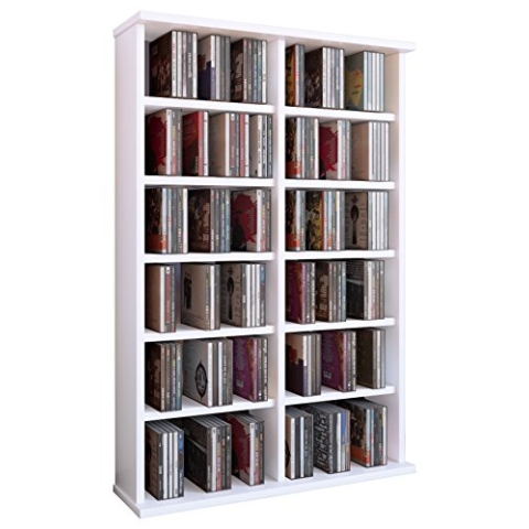 VCM Holz CD DVD Stand Regal | CD Regal mit Platz für 300 CDs oder 130 DVDs oder 72-Videos | Maße: H. 92 x B. 60 x T. 18 cm. | Elegantes DVD Regal | Blu ray Regal | CD Regal - Ronul Weiß
