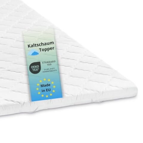 Bodyprotect Topper 100 x 200 x 6 cm, Kaltschaum Matratzentopper, Matratzenauflage, waschbar bis 60 Grad, weiß