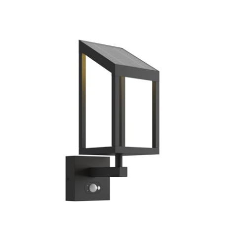 Lucande LED Solarleuchte außen Timeo mit Bewegungsmelder (spritzwassergeschützt (Modern) in Schwarz aus Aluminium (1 flammig,) - Solar-Wandleuchten Wandlampe für Outdoor & Garten