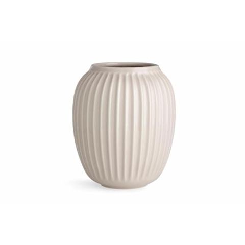 Kähler Hammershoi Vase aus Porzellan mit Rillen, Moderne Vase, rund, bauchige, skandinavisches Design Vase für Blumen, Rosa, 21cm