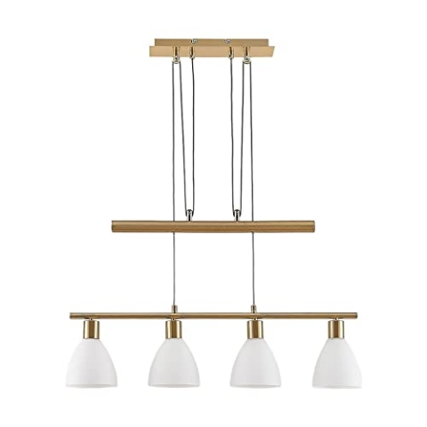 Lindby Hängelampe 4 flammig, höhenverstellbar Esstisch Pendelleuchte Glas Metall Messing matt Hängeleuchte Esszimmer Wohnzimmer Küche Bar Balkenpendelleuchte