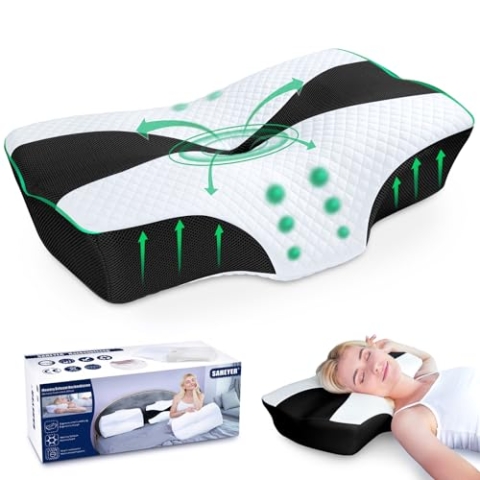 SAHEYER Ergonomisches Nackenkissen Kopfkissen, Orthopädisches Kissen Nackenstützkissen Seitenschläferkissen 60 x 40 x 13/11 cm Memory Foam Kissen für Seiten, Rücken & Bauchschläfer
