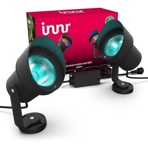 innr Smart Gartenstrahler XL, Zigbee, Funktioniert mit Hue* und Alexa (Bridge erforderlich), White & Color, LED Strahler, Spotlicht außen, Außenlampe, IP67 wasserdicht, Komplettset (2-Pack)
