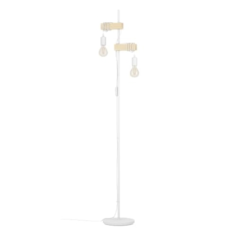 EGLO Stehlampe Townshend, 2 flammige Vintage Stehleuchte im Industrial Design, Retro Standleuchte aus Stahl und Holz, Farbe Weiß, braun, FSC zertifiziert, Fassung E27, inkl. Schalter