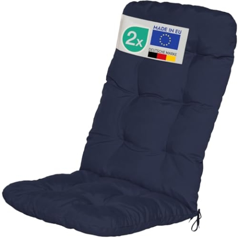 Beautissu 2er Set Hochlehner Auflagen 120x50x8cm - Sitzpolster Set für Gartenstühle Outdoor Stuhlkissen hoch – Gartenstuhlauflage für Hochlehner in Dunkelblau - Flair HL