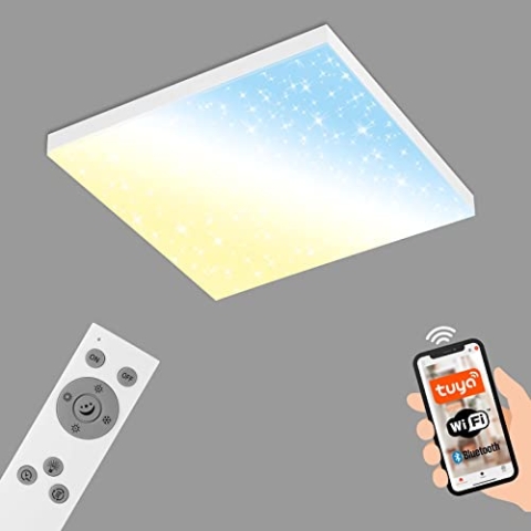 BRILONER - LED Deckenlampe flach Smart Home, funktioniert mit Alexa, Fernbedienung, Lampe, Deckenleuchte, Wohnzimmerlampe, LED Panel, Schlafzimmerlampe, Flurlampe, 45x45x6,9 cm, Weiß