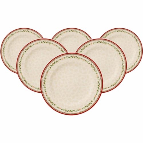 Villeroy & Boch Winter Bakery Delight Speiseteller Sternschnuppe 6er Set, 27 cm, Runder Essteller mit Weihnachtsmotiven, Premium Porzellan, Weiß/Rot/Beige