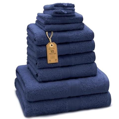 GREEN MARK Textilien 10 TLG. FROTTIER Handtuch-Set mit verschiedenen Größen 4X Handtücher, 2X Duschtücher, 2X Gästetücher, 2X Waschhandschuhe | Farbe: Navy blau | Premium Qualität