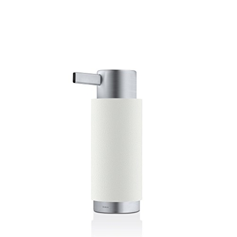 blomus -ARA- Seifenspender aus Polystone / Edelstahl, zeitloses Weiß, Seifendosierer in edler Optik, hochwertige Verarbeitung, exklusives Badaccessoire (H / B / T: 17 x 6 x 8 cm, Farbe: Weiß, 68851)