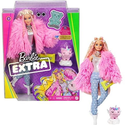 Barbie GRN27 Mattel Extra Doll in Rainbow Coat with Pet Poodle/from Assort, Multicolore