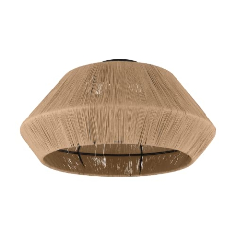 EGLO Deckenlampe Alderney, natürliche Deckenleuchte im Vintage Design, Wohnzimmerlampe aus Textil in Natur und Metall in schwarz, Lampe Decke mit E27 Fassung