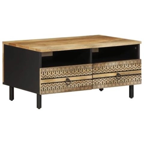 vidaXL Couchtisch, Beistelltisch mit Stauraum, Kaffeetisch Sofatisch für Wohnzimmer, Wohnzimmertisch, Modern, Schwarz Raues Mangoholz