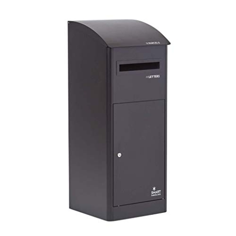 SMART PARCEL BOX Paketbox draussen, Standbriefkasten mit Paketfach, Paketbriefkasten XXL, große Postbox für Pakete Outdoor, Paketkasten mit Schrägdach rostfrei, verzinkter Stahl, 3 Schlüssel, schwarz