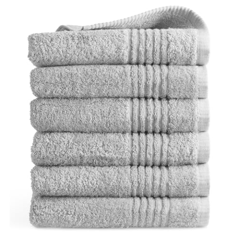 PHLOX Handtuch Set 50 x 100 cm – (6 Stück) 100% Baumwolle Badehandtücher – Oeko-Tex Made in Green Zertifiziert | 600 g/qm | Weiche & Saugfähige Badetücher Set – Premium Qualität - Hell Grau