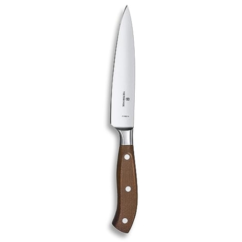 Victorinox Grand Maître, Profi Tranchiermesser, Extra Scharfe Klinge, gerader Schliff, 15 cm, Edler Holzgriff, Rostfreier Stahl, braun
