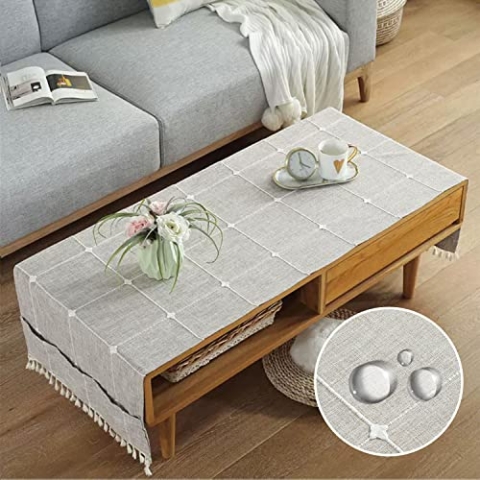 Abwischbare Leinen-Tischdecke Wohnzimmertisch Mit Taschen, Rechteckige Tischdecke Sofatisch, Waschmaschine, Trockner, Kühlschrankabdeckung, Tischläufer. Für ca. 50x100cm Tische-L-50x145cm(20x57inch)