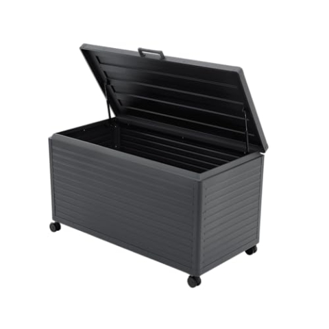 MIRADOR 142 Aufbewahrungsbox 715 Liter Aluminium Anthrazit Hohes Fassungsvermögen Garten Terasse Pergola Winterfest Stabil Pavillion
