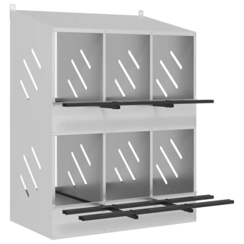 vidaXL Hühner-Nistkasten mit 6 Fächern Verzinktes Silber Metall, Hühnernest Legenest für Hühner, Hühner Legebox, verzinkter Nistkasten