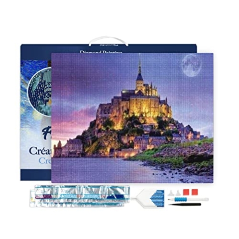 Figured'Art Diamond Painting Erwachsene 40x50cm Mit Rahmen Ganze Leinwand gespannt Mont-Saint-Michel 5D Bilder Eckige Steine - DIY Set Basteln
