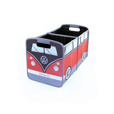 BRISA VW Collection - Volkswagen Falt-Aufbewahrungs-Spielzeug-Kofferraum-Box-Tasche-für-Einkäufe in T1 Bulli Bus Form (Classic Bus/Rot & Schwarz)