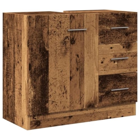 vidaXL Waschbeckenunterschrank, Badschrank mit Stauraum, Unterschrank für Badezimmer, Badezimmerschrank, Altholz-Optik Holzwerkstoff