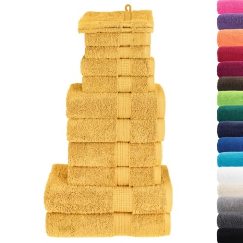 vidaXL Premium Handtuch Set 12-TLG., 2 Waschlappen 2 Seifentücher 2 Gästetücher 4 Handtücher 2 Duschtücher, Badetuch Saugfähig Maschinenwaschbar, Golden 600g/m² 100% Baumwolle