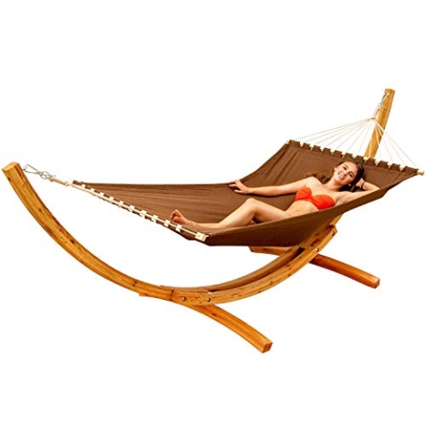 AMANKA XXL Hängematte mit Gestell - 325 cm Hängemattengestell Outdoor Holz - Hängematte Braun Outdoor Stabhängematte mit Gestell - Hängematte für 2 - Hängematten Ständer Holz Hängematte Zwei Personen