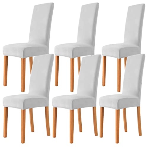 Morwealth 4er 6er Set Stuhlhussen, Stuhlbezug für Esszimmer Waschbar Samt Stretch Stuhl hussen Universal Stuhlüberzüge für Hotel, Zeremonie, Bankett Hochzeit Party Deko (Hellgrau, 6)