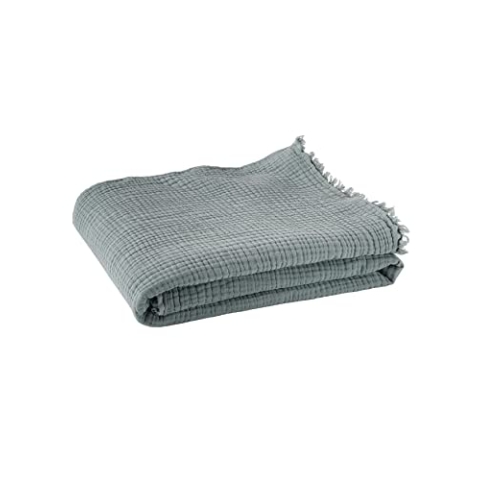 VERTBAUDET Decke aus Bio-Baumwoll-Gaze, Blau / Grün