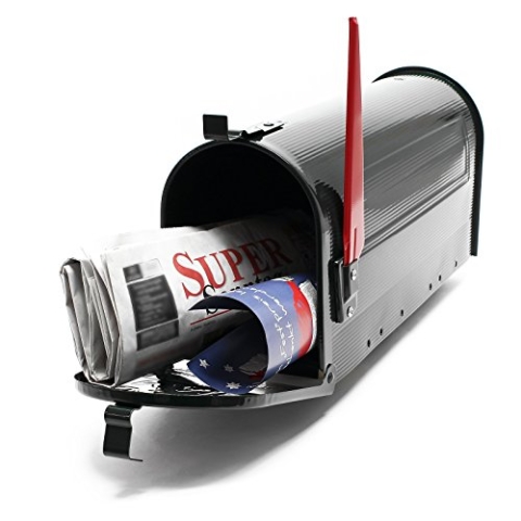Wiltec US Mailbox schwarz 180 x 220 x 480 mm, amerikanischer Briefkasten mit Fahne, Wandbriefkasten oder Standbriefkasten Stahl amerikanisches Design