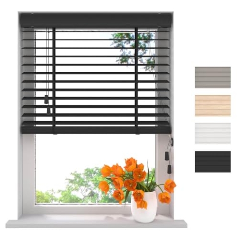 Radeco® Holzjalousie innen schwarz 150 x 175 cm, 50mm lamellen von Bambus Holz, innenjalousie, Bambus holzjalousie, jalousien, Bambus Jalousie, Fenster jalousien innen