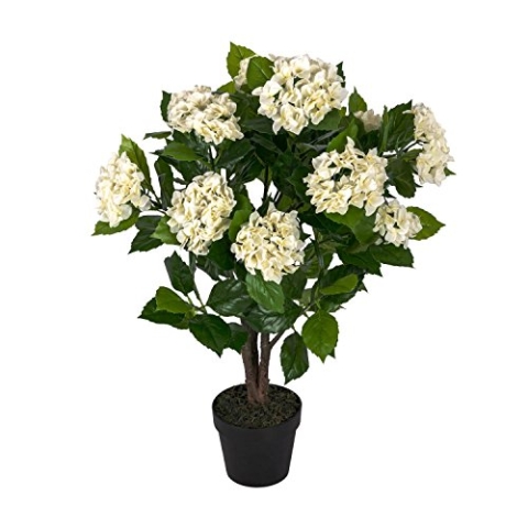Homescapes Kunstpflanze Kunstblume cremefarbene Hortensie im Topf 85 cm hoch