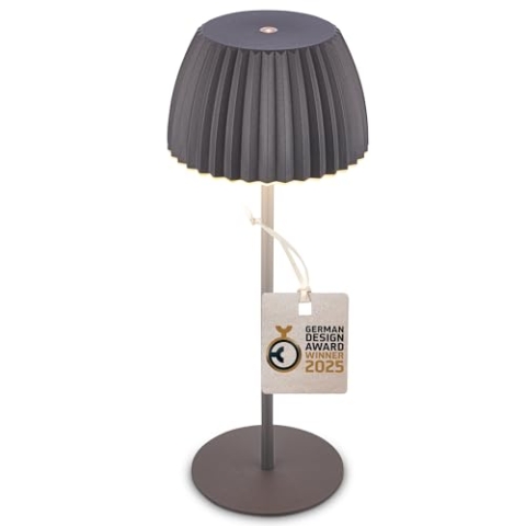 BRILONER - Riffle LED Tischlampe kabellos IP44 mit Lichtkante, 14,5x36,5 cm, Touchdimmer, Akku tauschbar, Nachttischlampe, Leselampe, LED Lampe, Akku Lampe, German Design Award Winner, Anthrazit