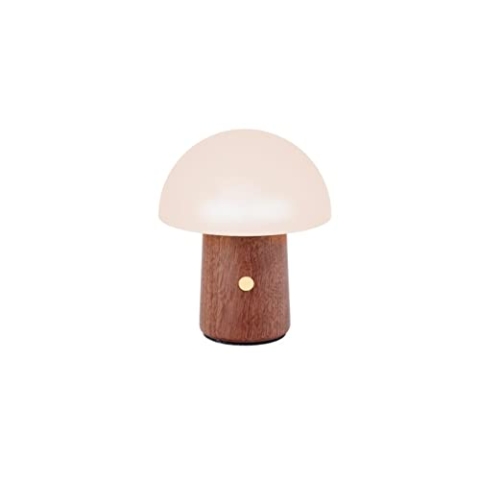 Gingko 7 Farbwechsel RGB Alice Pilz Lampe, Long Life Batterie, USB-C Aufladung, 3 Lichtmodi, FSC-zertifiziertes Holz mit Milchglas, Touch-Tastensteuerung (Mini, Walnuss)