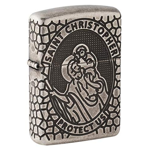 Zippo 49160 Armor St. Christophorus Taschenfeuerzeug, Metall Heiliger Christophorus, Antik-Silber Einheitsgröße