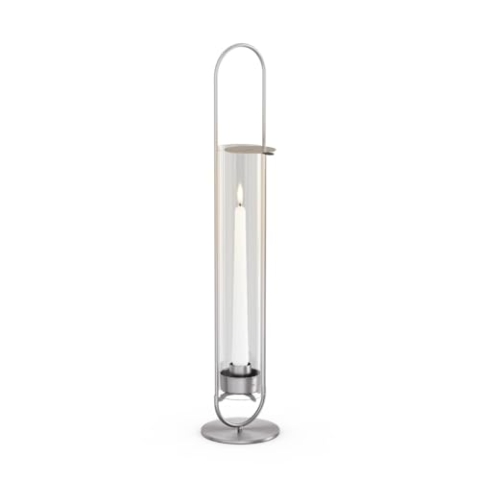 höfats - OVAL Candle 55 Silber - Windlicht zum Aufstellen oder Hängen - Kerzenständer aus Edelstahl und Glas - Kerzenhalter für Stabkerzen bis 25 cm - leichte Reinigung - Höhe 55 cm
