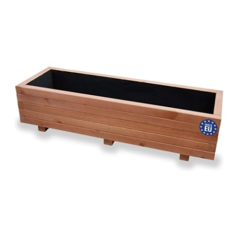 Alfalux Blumenkasten Pflanzkasten Aus Holz Pflanzkübel Balkonkasten Pflanzgefäß Garten Balkon Terrasse NUSS-BRAUN AB120KAN4030NU 120 x 40 x 30H cm mit 2 x Wasserablauf